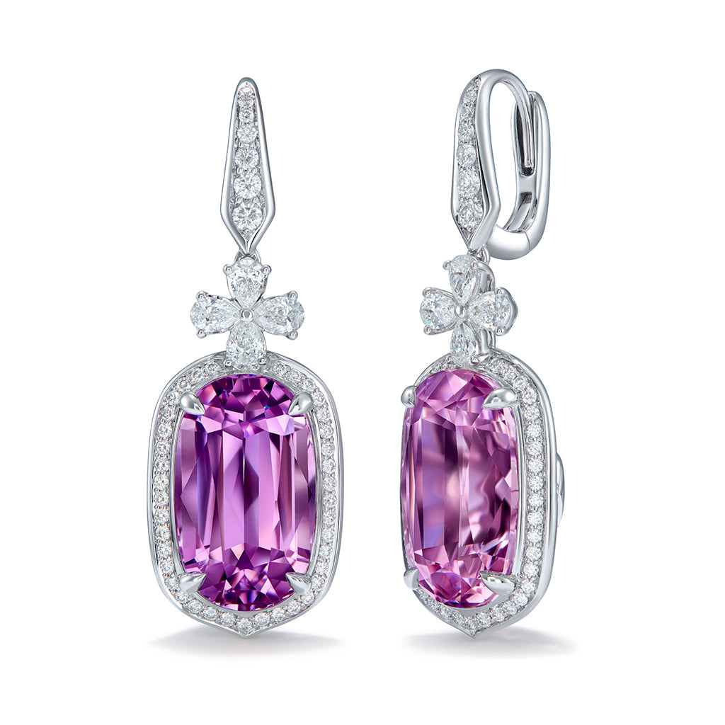 Patroke Kunzite Earrings with D Flawless Diamonds set in 18K White Gold