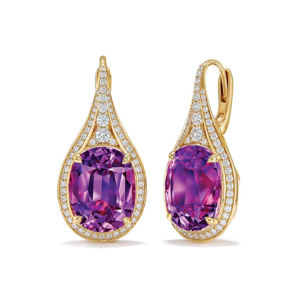 Patroke Kunzite Earrings with D Flawless Diamonds set in 18K Yellow Gold
