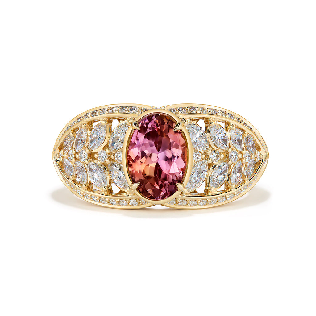 Pink Tanzanite Ring with D Flawless Diamonds set in 18K Yellow Gold
