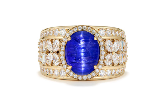 Cat's Eye Tanzanite Ring with D Flawless Diamonds set in 18K Yellow Gold
