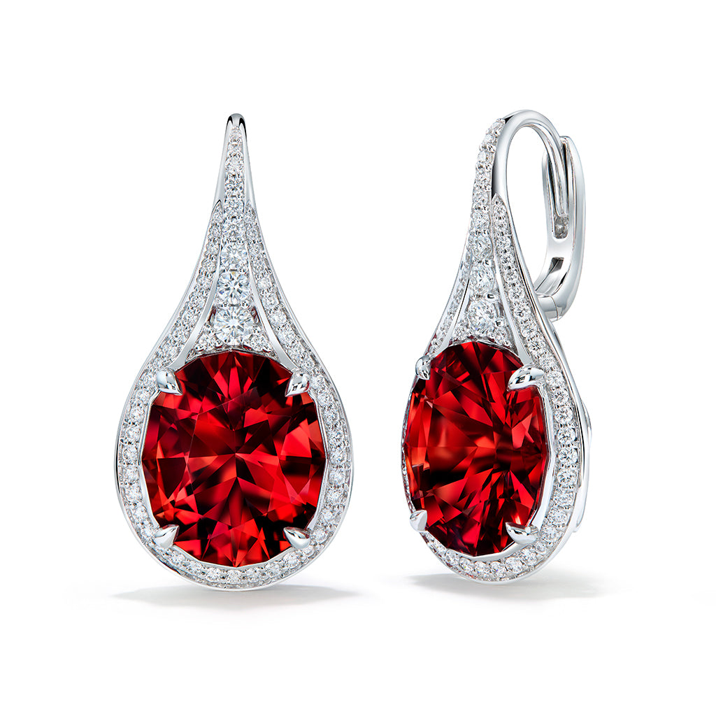 Oregon Sunstone Earrings with D Flawless Diamonds set in 18K White Gold