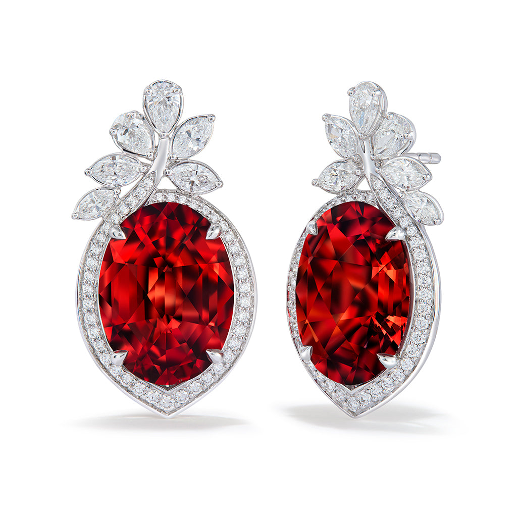 Oregon Sunstone Earrings with D Flawless Diamonds set in 18K White Gold