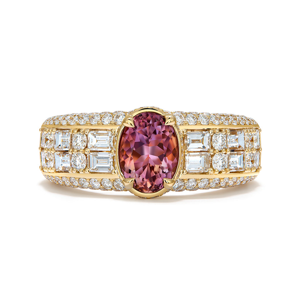 Pink Tanzanite Ring with D Flawless Diamonds set in 18K Yellow Gold