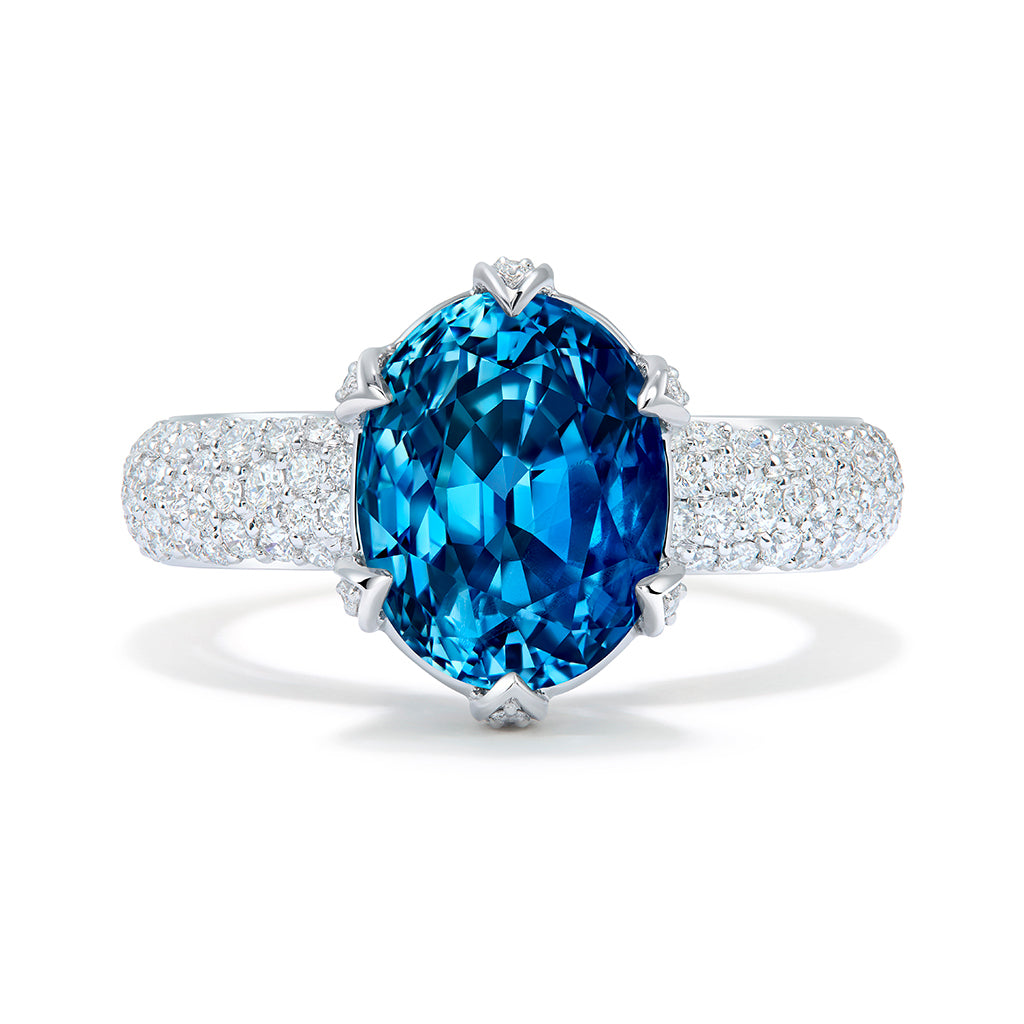 Unheated Nigerian Sapphire Ring with D Flawless Diamonds set in 18K White Gold