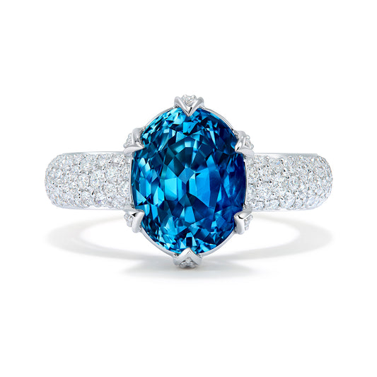 Unheated Nigerian Sapphire Ring with D Flawless Diamonds set in 18K White Gold