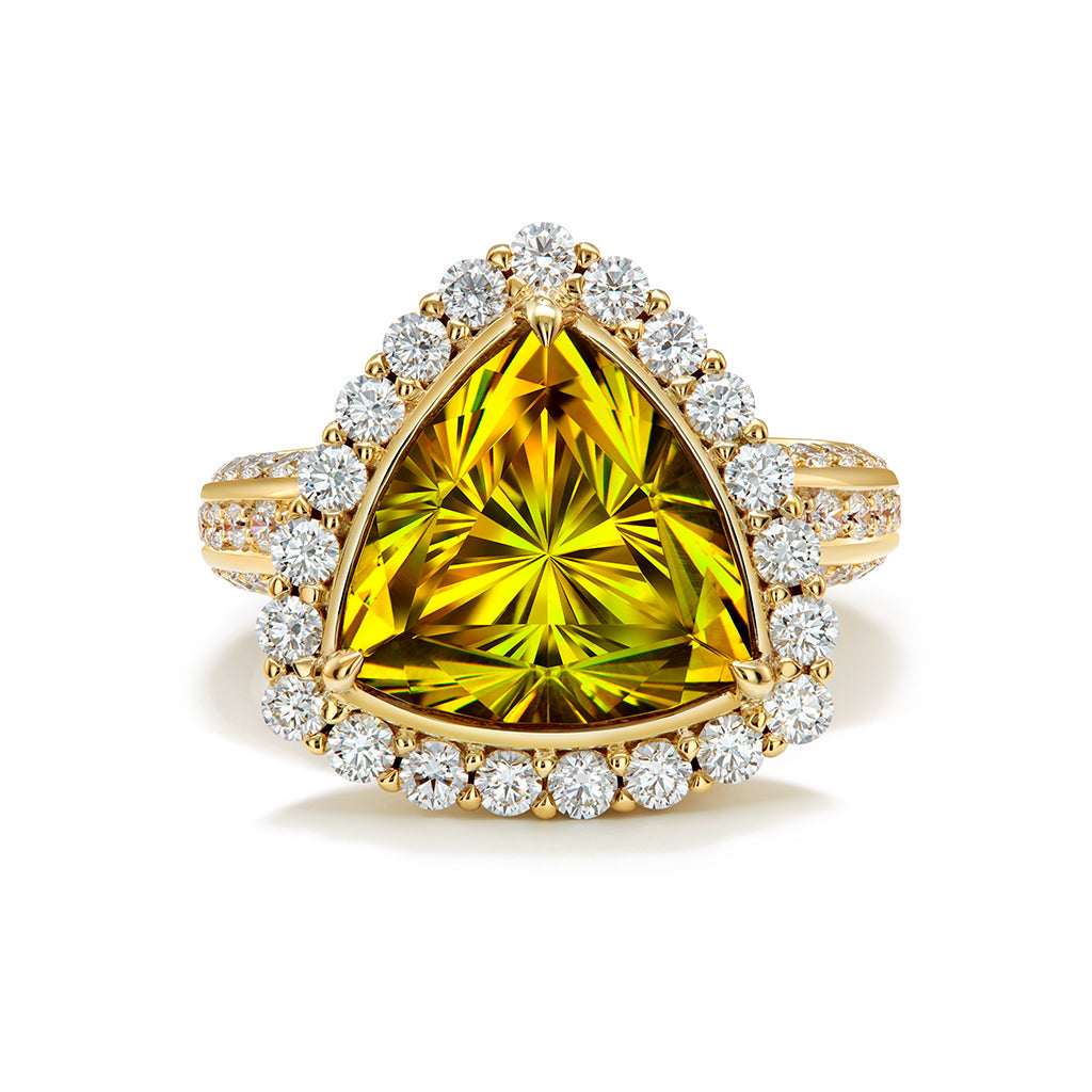 Sphalerite Ring with D Flawless Diamonds set in 18K Yellow Gold