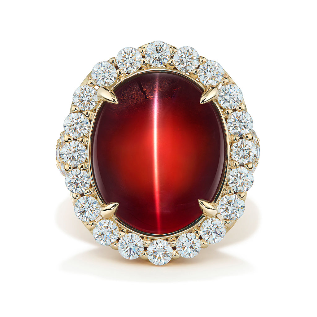 Record Unheated Australian Cat's Eye Zircon Ring with D Flawless Diamonds set in 18K Yellow Gold