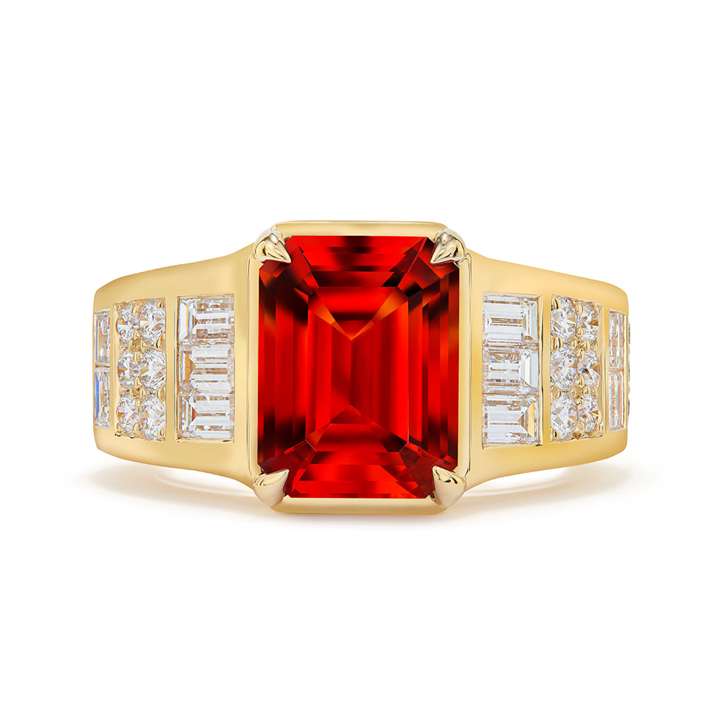 Sweet Home Red Rhodochrosite Ring with D Flawless Diamonds set in 18K Yellow Gold