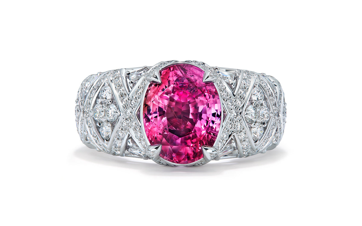 Unheated Ceylon Padparadcha Sapphire Ring with D Flawless Diamonds set in 18K White Gold