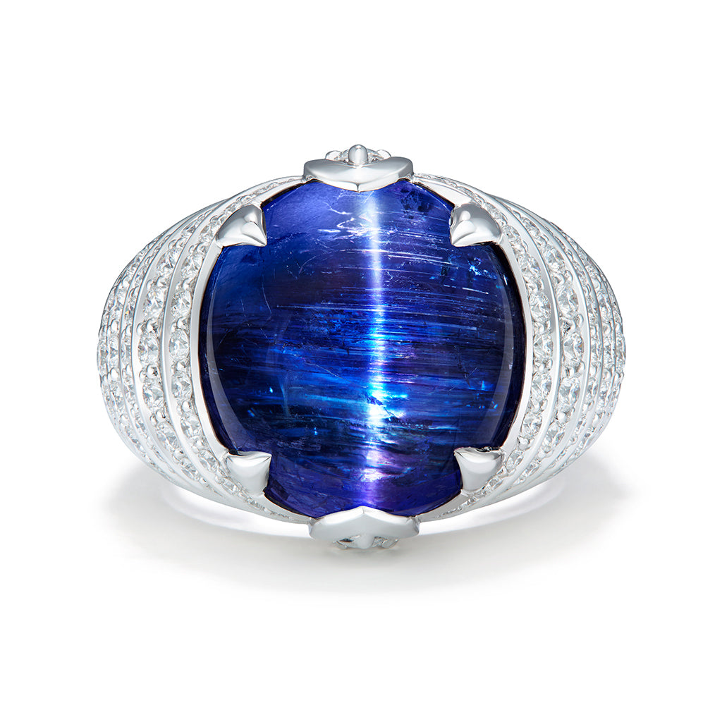 Cats Eye Tanzanite Ring with D Flawless Diamonds set in 18K White Gold