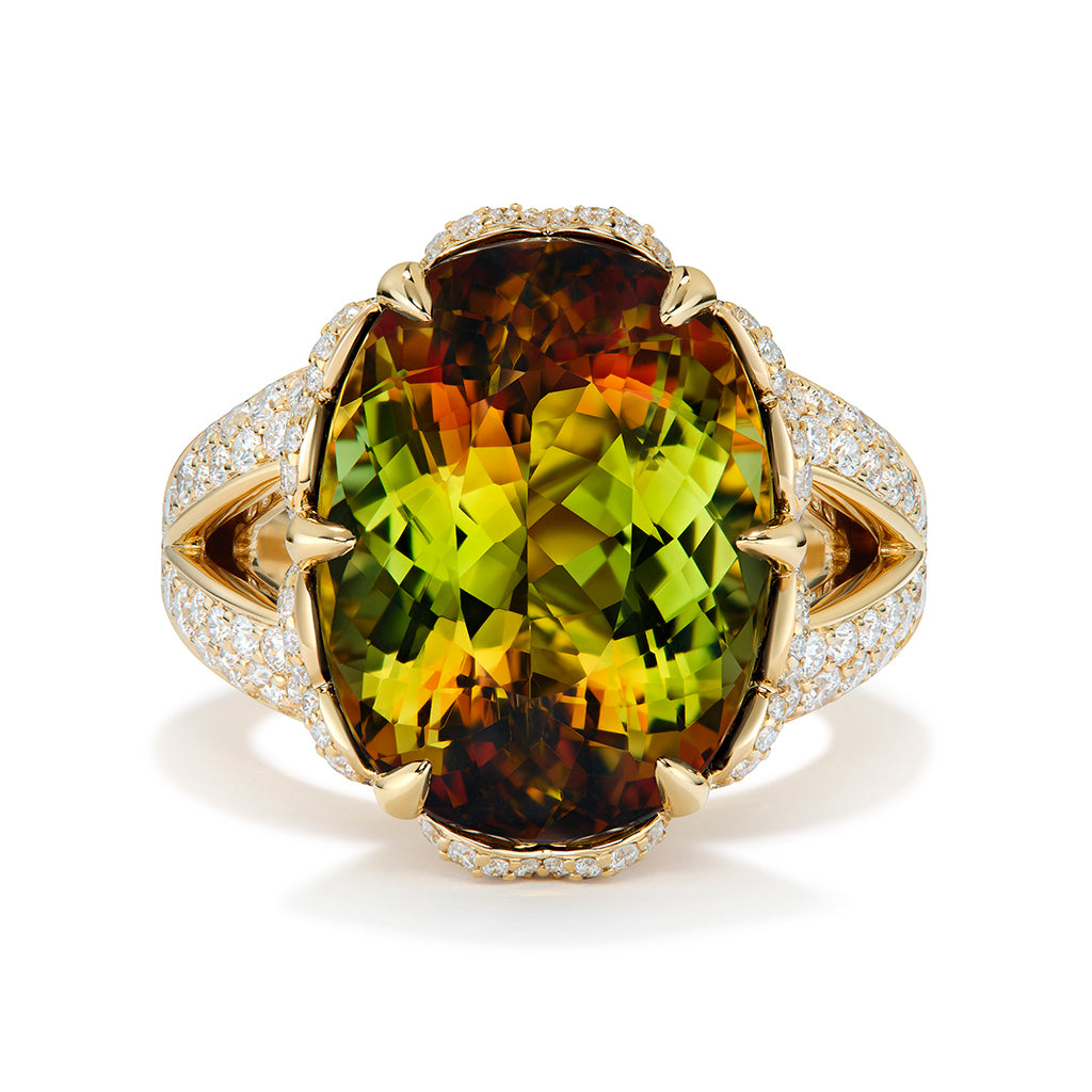 Andalusite Ring with D Flawless Diamonds set in 18K Yellow Gold