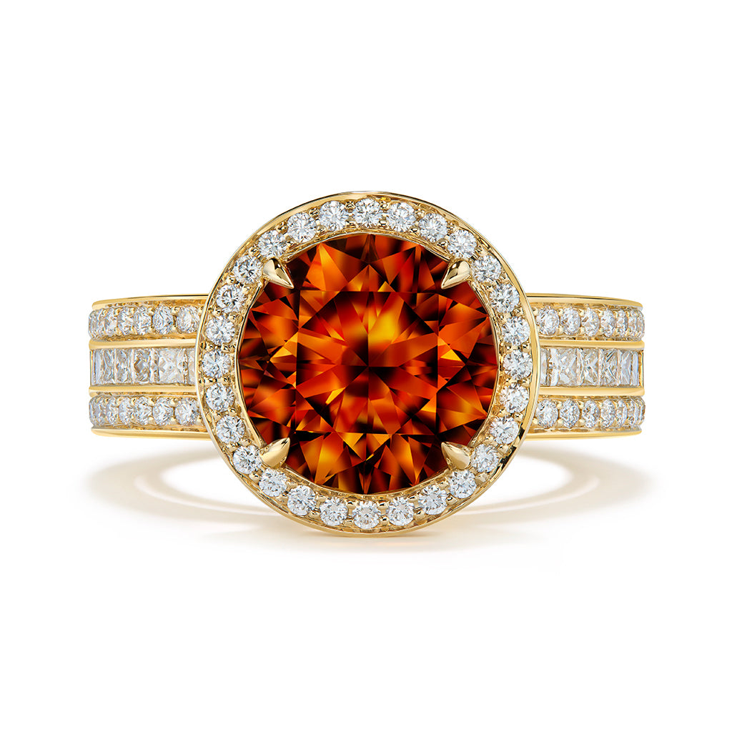 Sphalerite Ring with D Flawless Diamonds set in 18K Yellow Gold