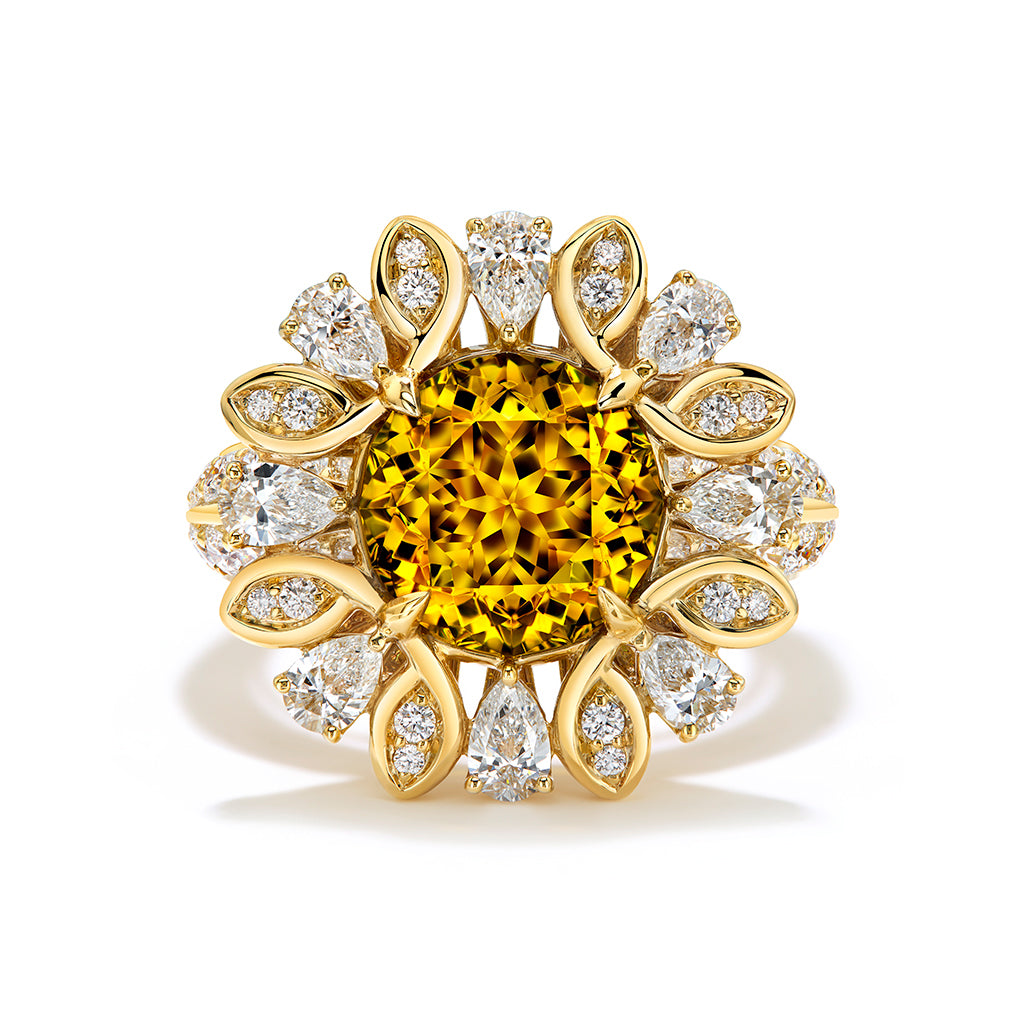 Sphalerite Ring with D Flawless Diamonds set in 18K Yellow Gold