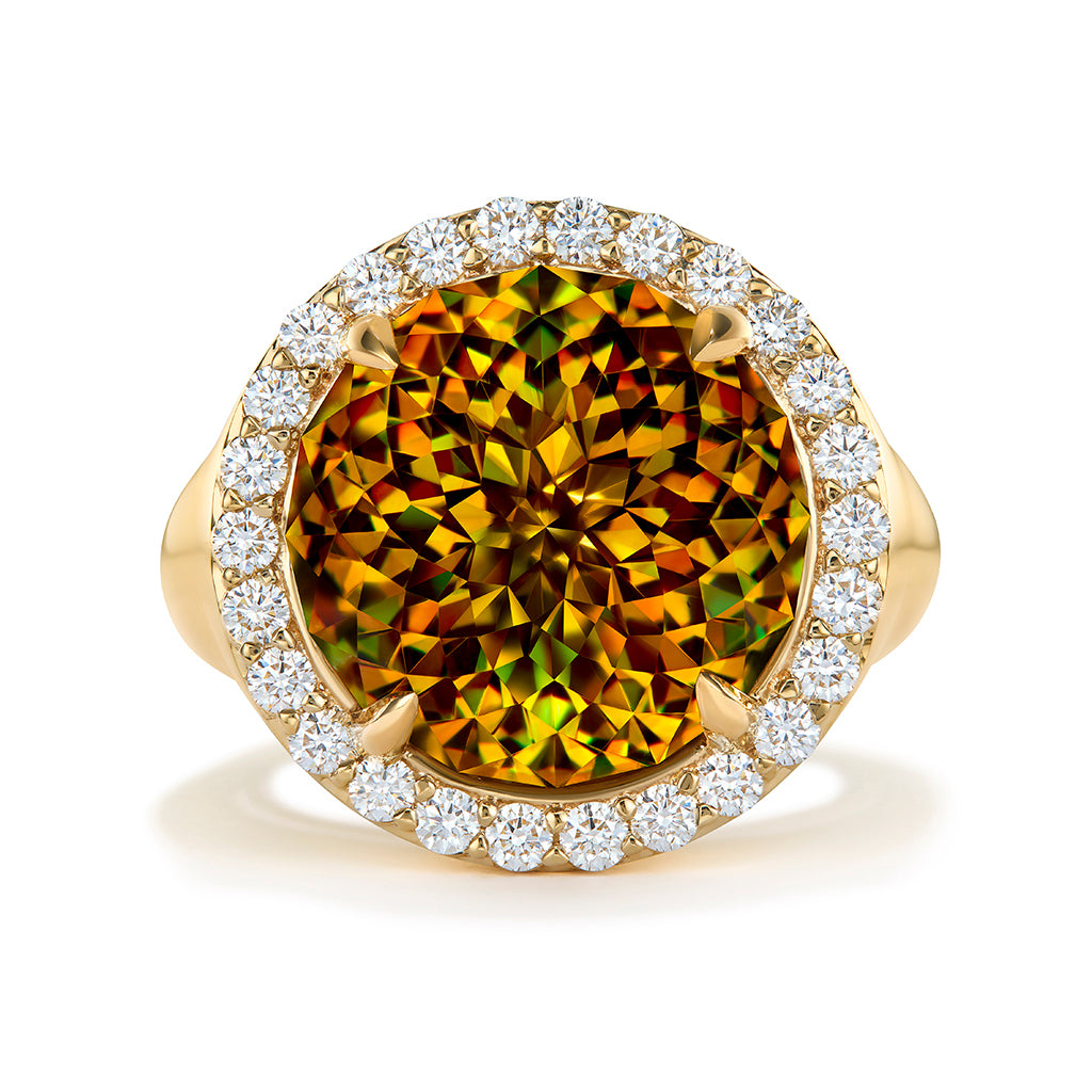 Sphalerite Ring with D Flawless Diamonds set in 18K Yellow Gold