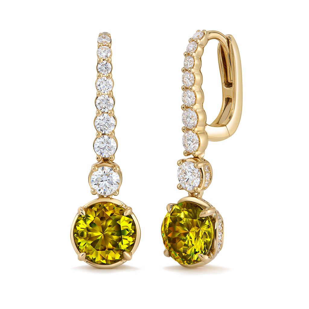 New York Sphalerite Earrings with D Flawless Diamonds set in 18K Yellow Gold