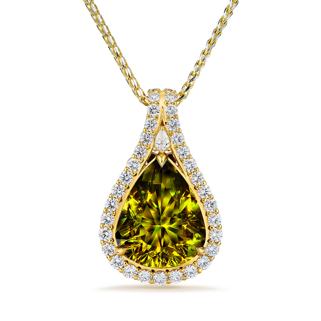 New York Sphalerite Necklace with D Flawless Diamonds set in 18K Yellow Gold