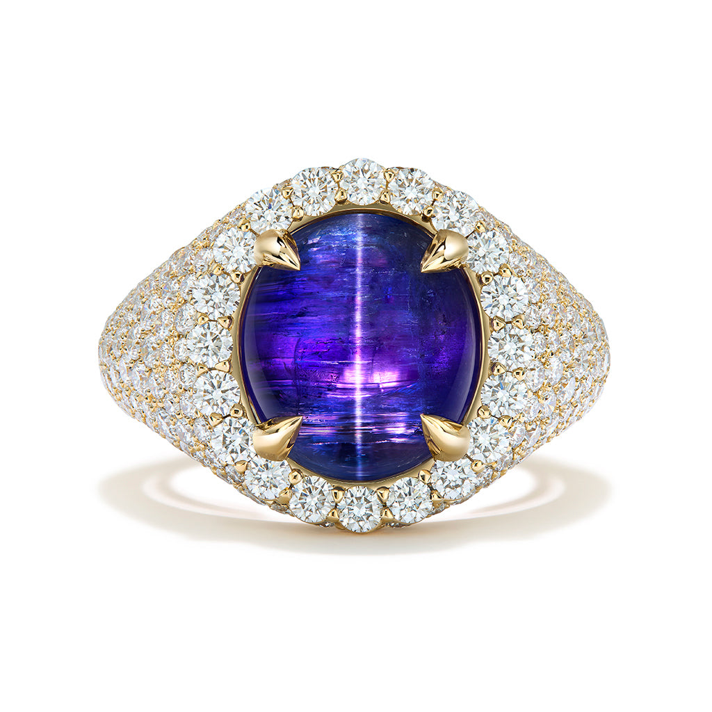 Cat's Eye Tanzanite Ring with D Flawless Diamonds set in 18K Yellow Gold
