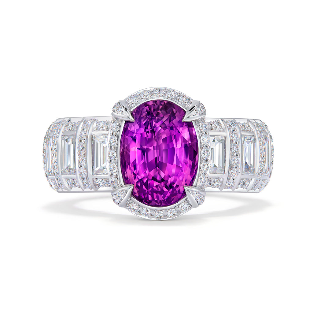 Unheated Vivid Ceylon Pink Sapphire Ring with D Flawless Diamonds set in 18K White Gold