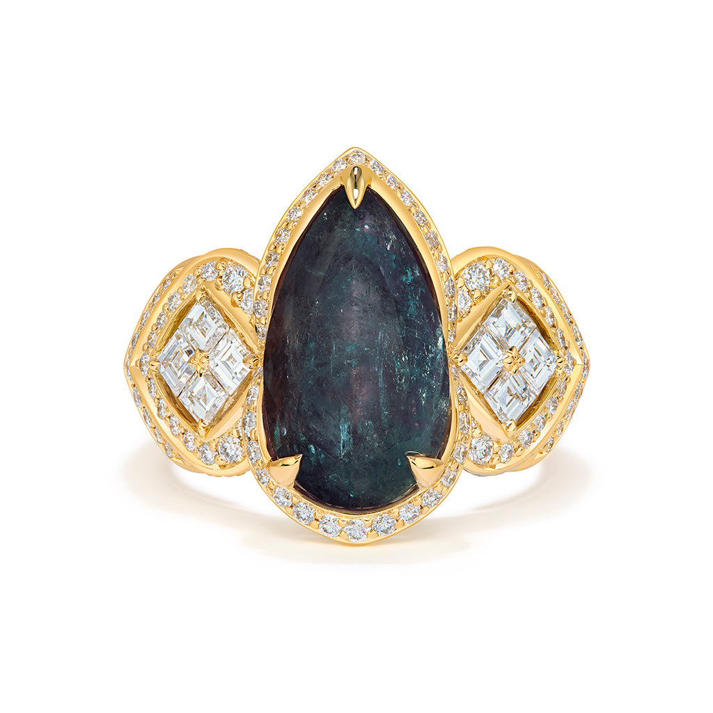 100% Change Historical Russian Alexandrite Ring with D Flawless Diamonds set in 18K Yellow Gold