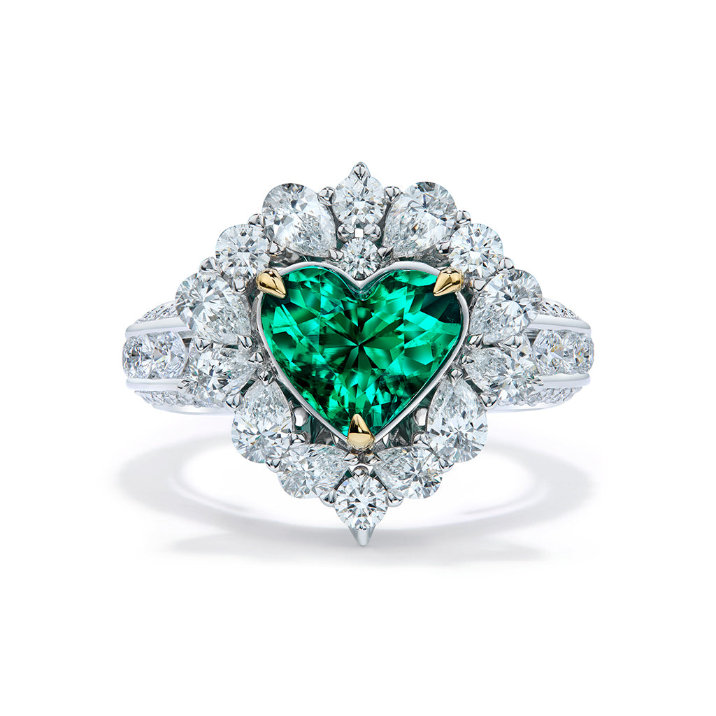 Old World Muzo Colombian Emerald Ring with D Flawless Diamonds set in 18K White Gold