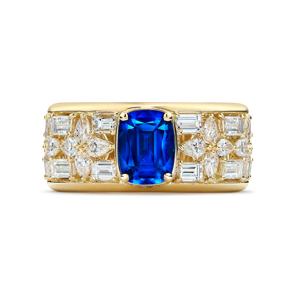 Neon Blue Vibrant German Hauyne Ring with D Flawless Diamonds set in 18K Yellow Gold