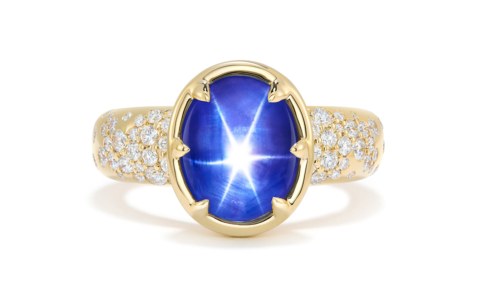 Unheated Ceylon Blue Star Sapphire Ring with D Flawless Diamonds set in 18K Yellow Gold