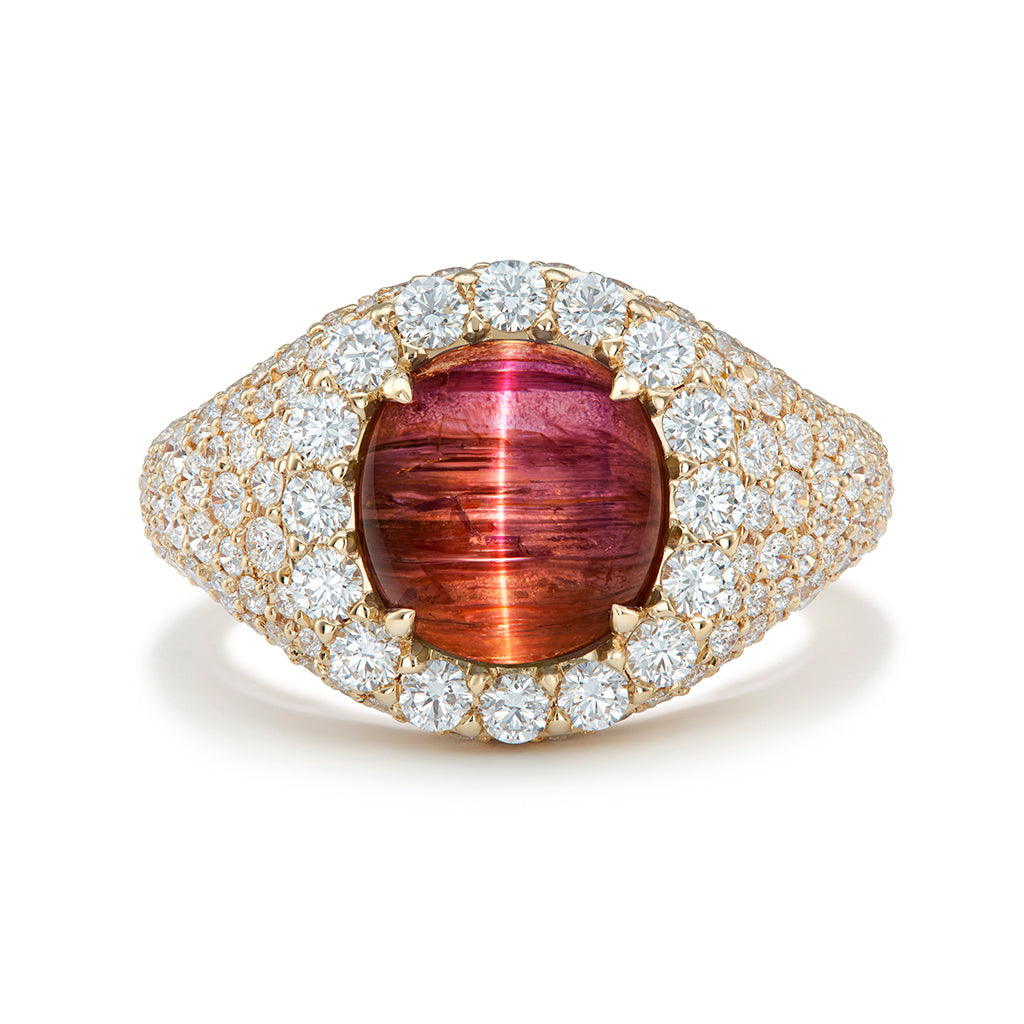 Pink Cat’s Eye Tanzanite Ring with D Flawless Diamonds set in 18K Yellow Gold