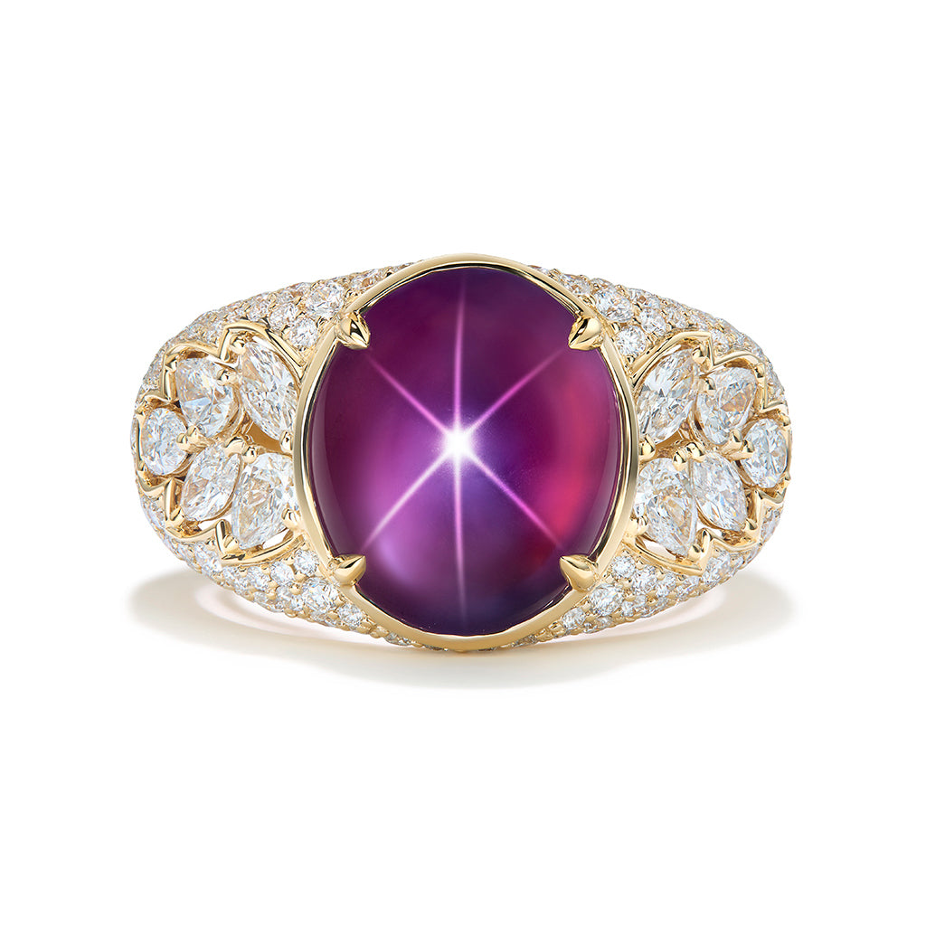 Ceylon Star Spinel Ring with D Flawless Diamonds set in 18K Yellow Gold