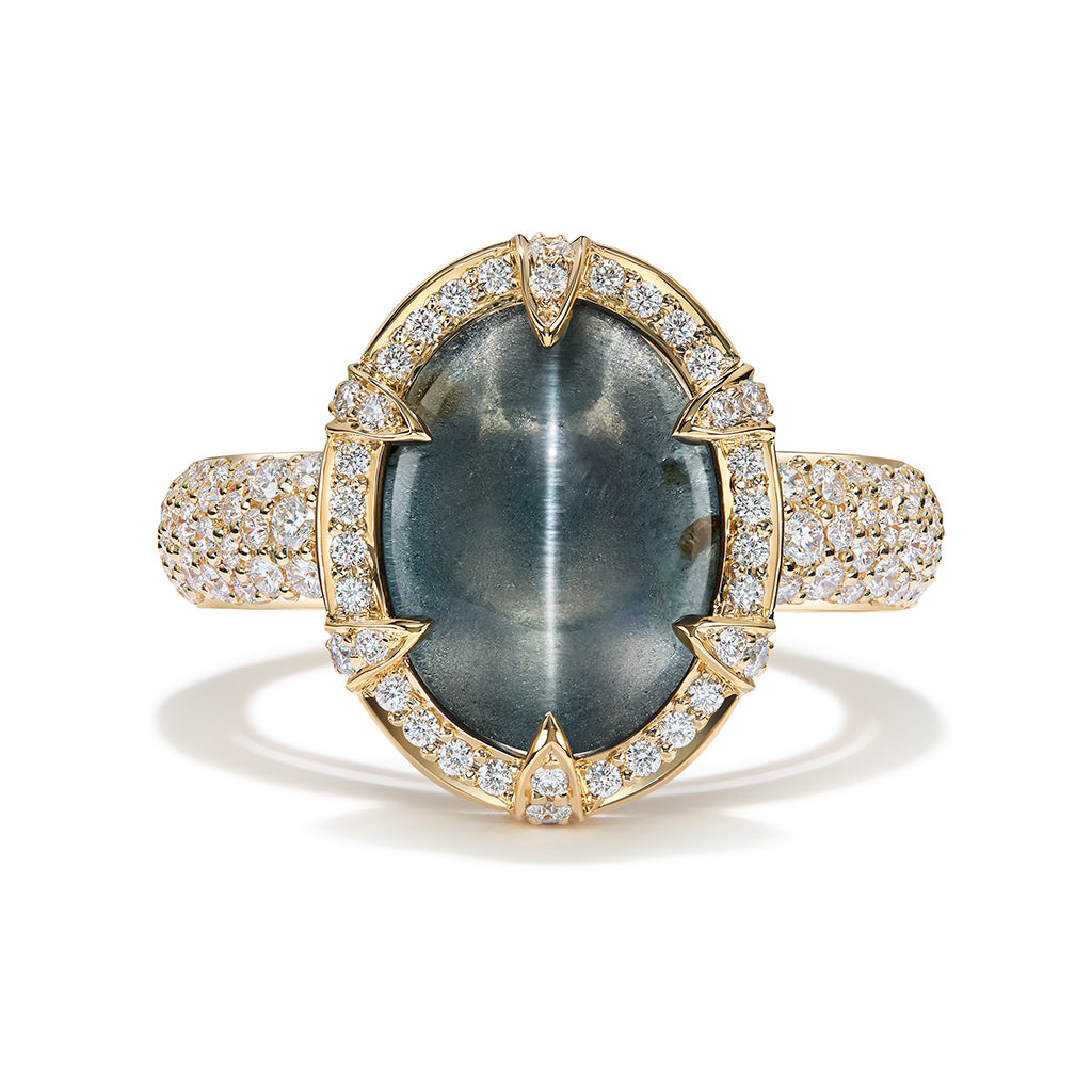 Ceylon Cat’s Eye Spinel Ring with D Flawless Diamonds set in 18K Yellow Gold