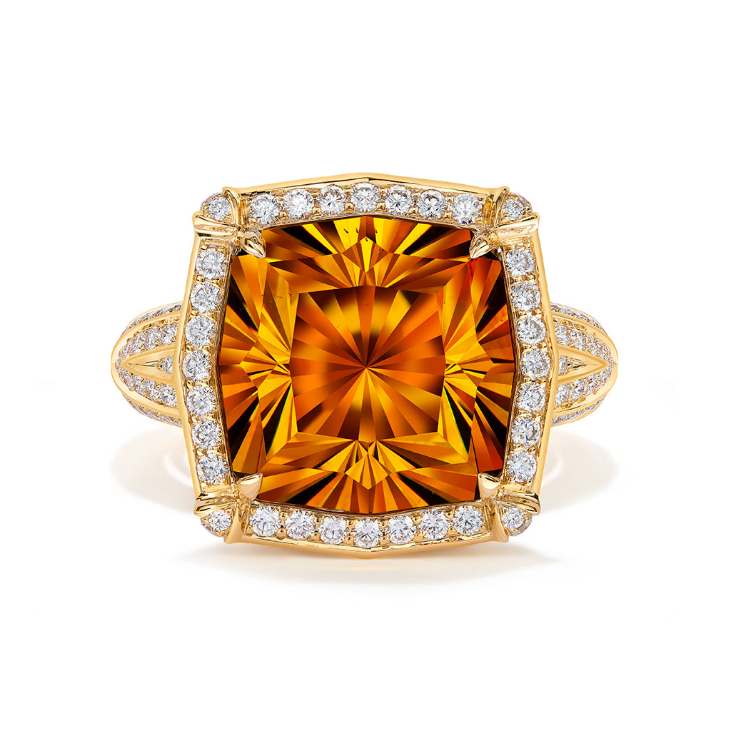 Sphalerite Ring with D Flawless Diamonds set in 18K Yellow Gold