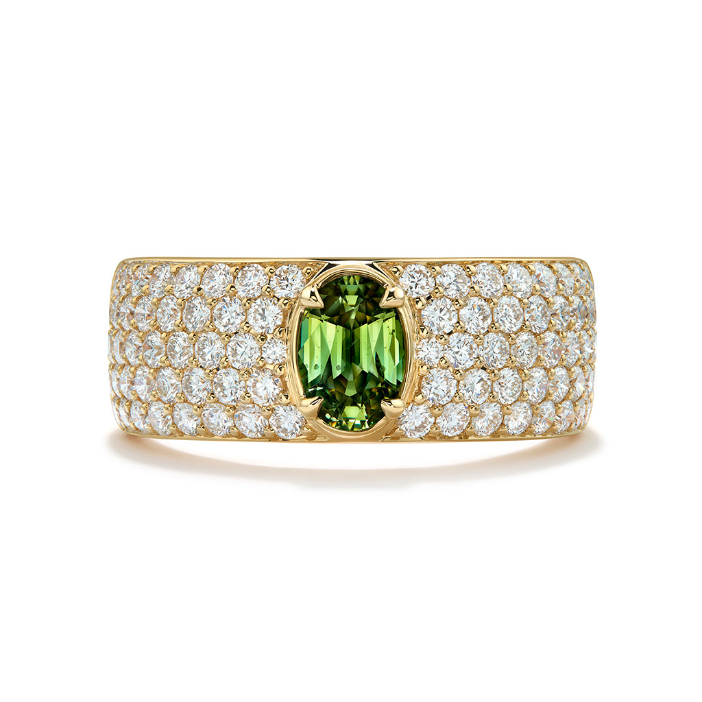 Russian Demantoid Ring with D Flawless Diamonds set in 18K Yellow Gold