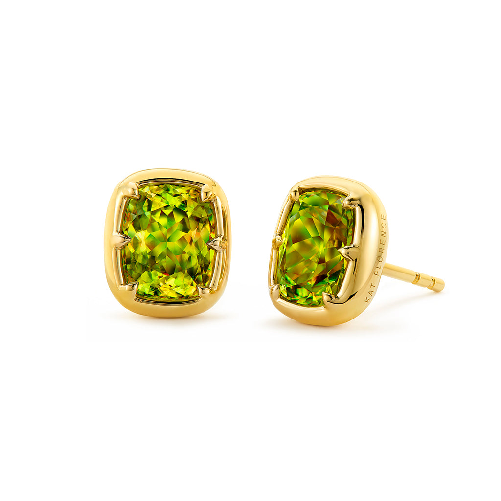 Russian Sphene Earrings with D Flawless Diamonds set in 18K Yellow Gold