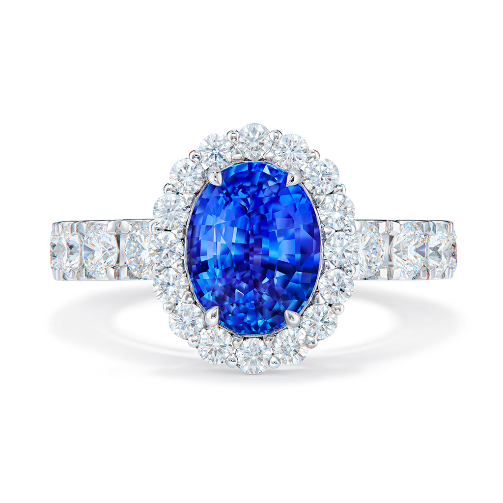 Unheated Ceylon Cornflower Blue Sapphire Ring with D Flawless Diamonds set in 18K White Gold