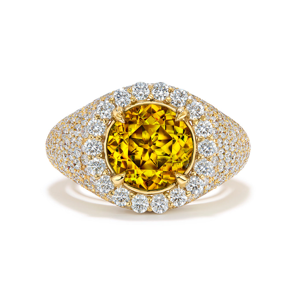 Sphalerite Ring with D Flawless Diamonds set in 18K Yellow Gold