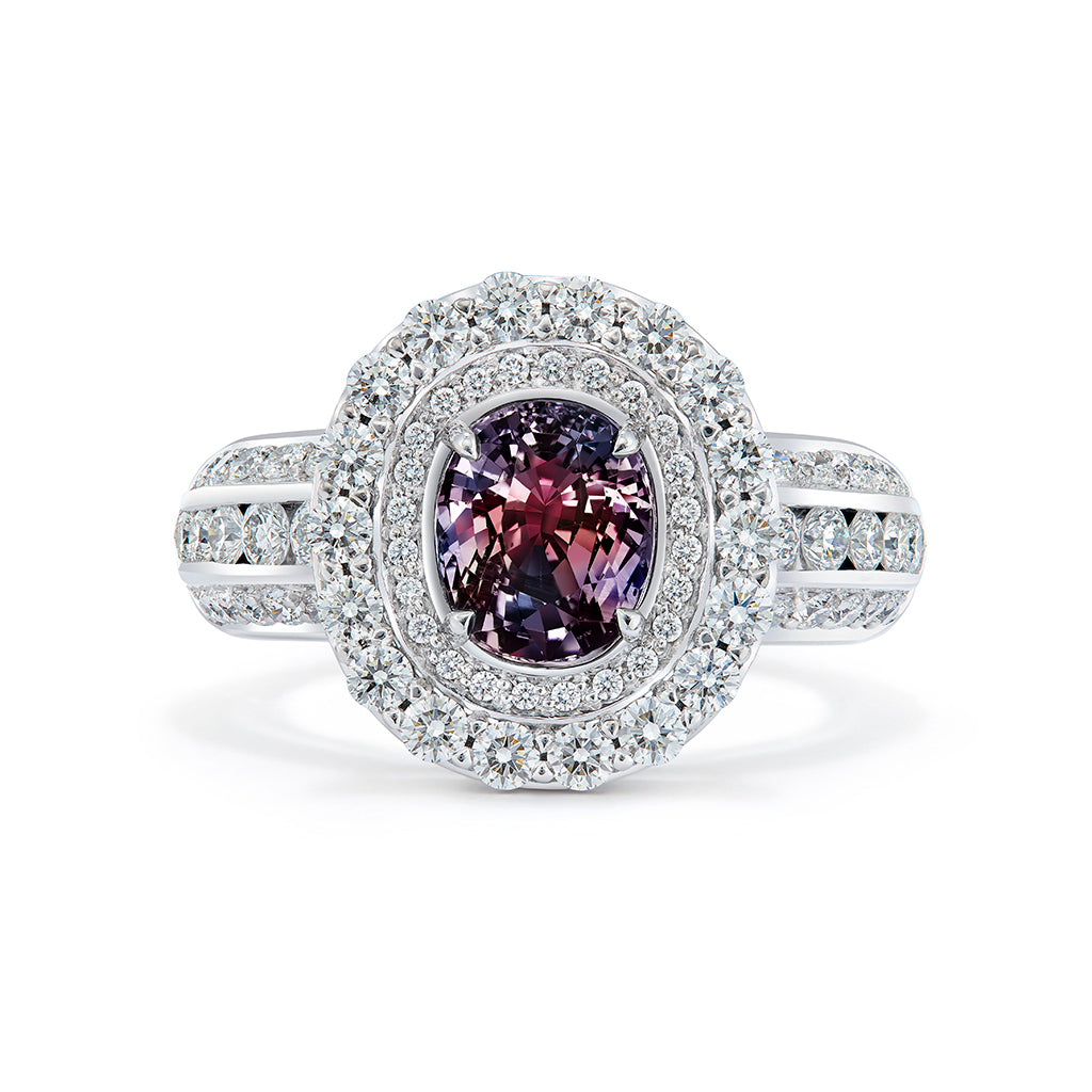 Vibrant Blue Garnet Ring with D Flawless Diamonds set in 18K White Gold