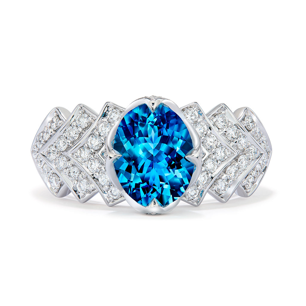 Tatu Santa Maria Aquamarine Ring with D Flawless Diamonds set in 18K White Gold