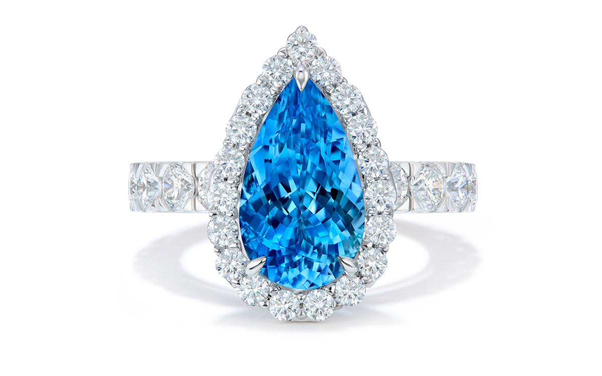 Tatu Santa Maria Aquamarine Ring with D Flawless Diamonds set in 18K White Gold