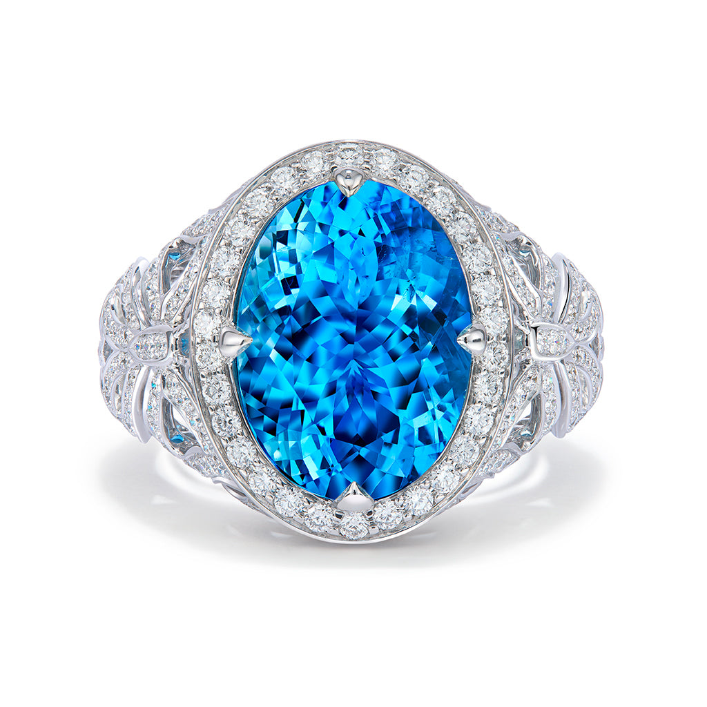 Tatu Santa Maria Aquamarine Ring with D Flawless Diamonds set in 18K White Gold