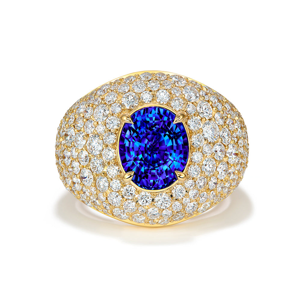 Unheated Ceylon Cornflower Blue Sapphire Ring with D Flawless Diamonds set in 18K Yellow Gold