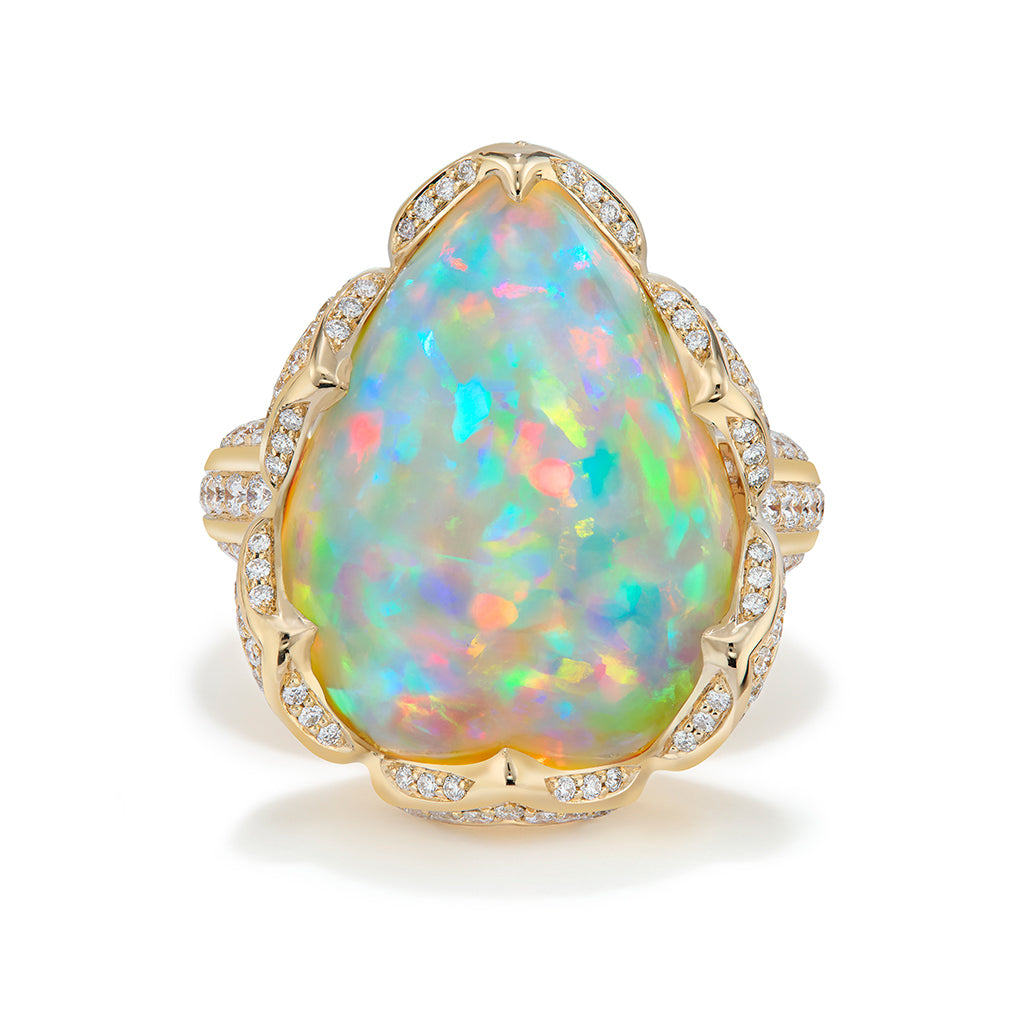 Opal Ring with D Flawless Diamonds set in 18K Yellow Gold