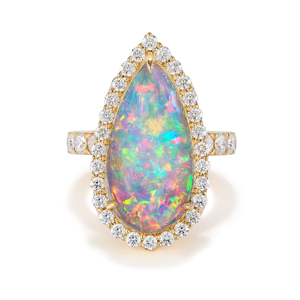 Opal Ring with D Flawless Diamonds set in 18K Yellow Gold