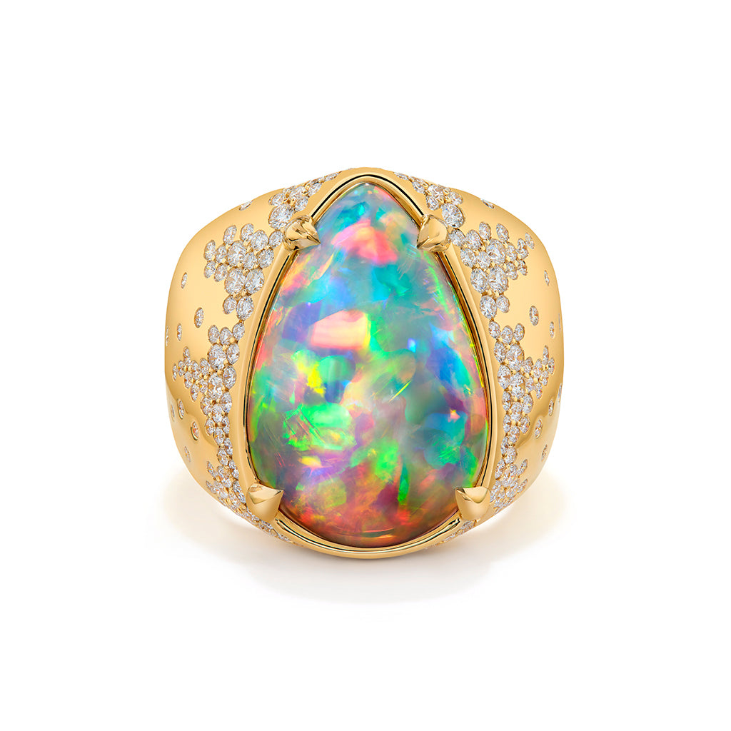 Opal Ring with D Flawless Diamonds set in 18K Yellow Gold