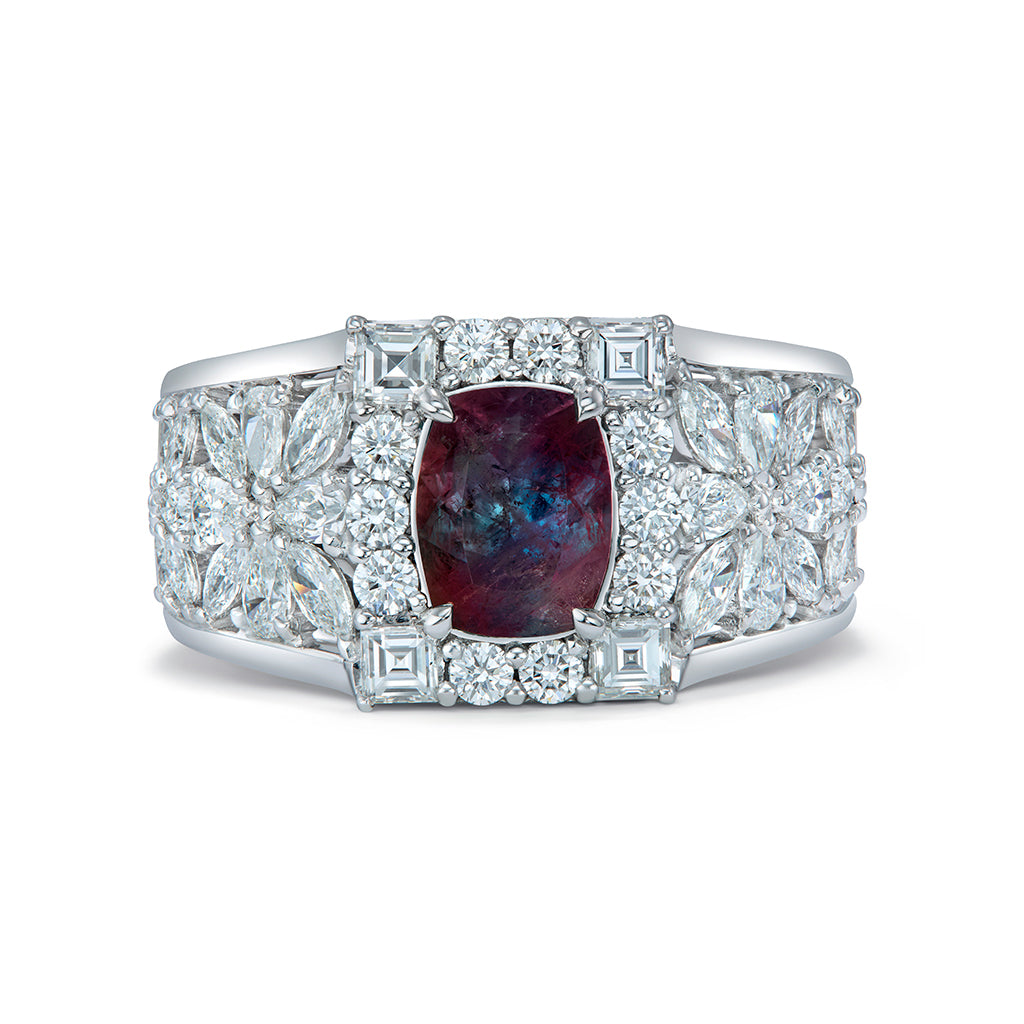 Antique 100% Change Russian Alexandrite Ring with D Flawless Diamonds set in 18K White Gold