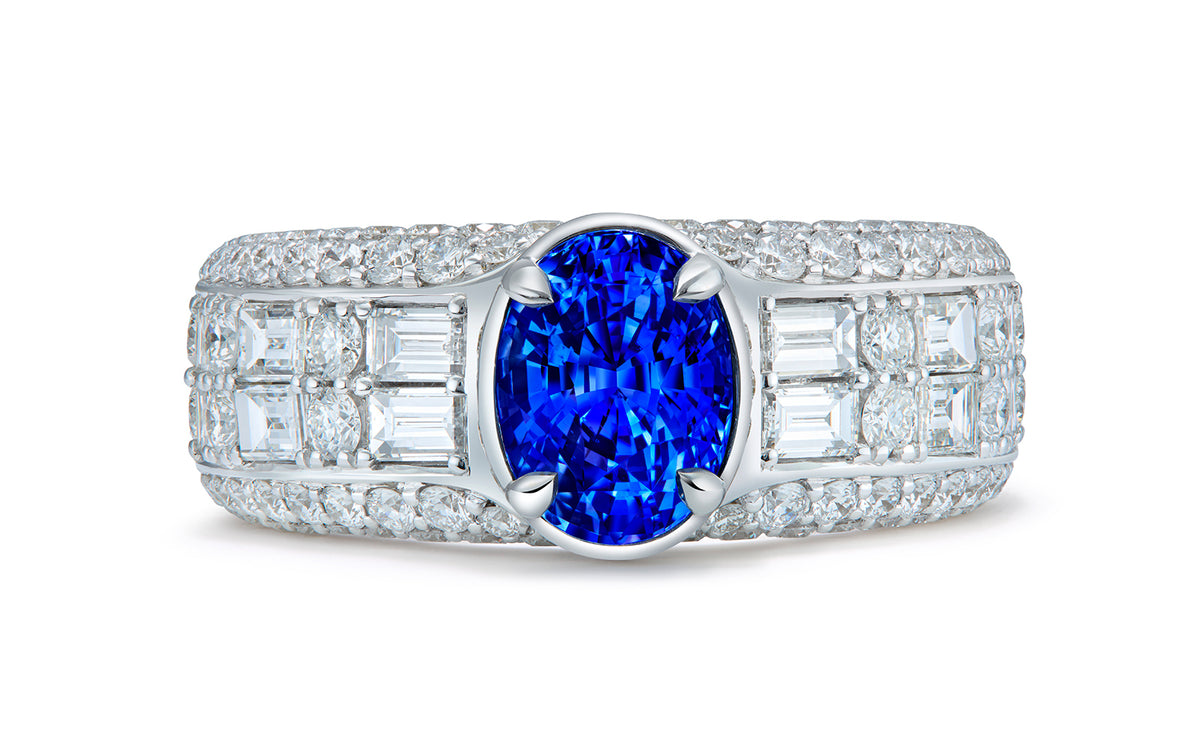 Unheated Didy Blue Sapphire Ring with D Flawless Diamonds set in 18K White Gold