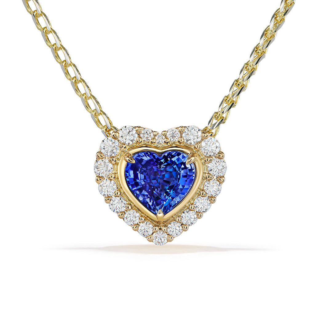 Ceylon Cornflower Blue Sapphire Necklace with D Flawless Diamonds set in 18K Yellow Gold