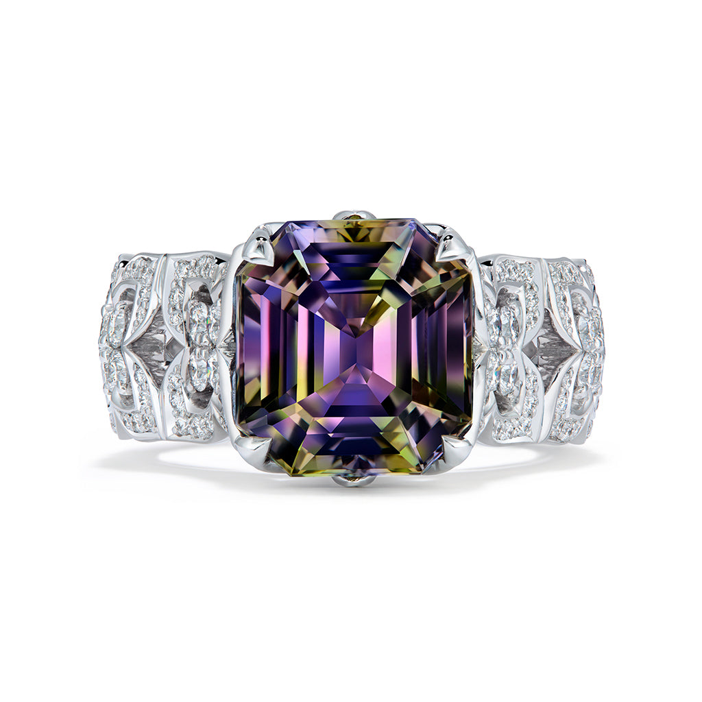 Pink Tanzanite Ring with D Flawless Diamonds set in 18K White Gold