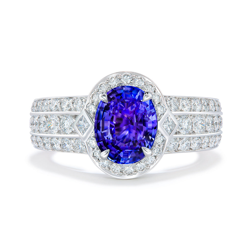 Unheated Intense Violet Sapphire Ring with D Flawless Diamonds set in 18K White Gold