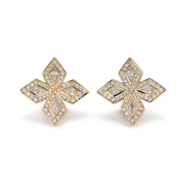 Classic Kite D Flawless Diamond Earrings set in 18K Yellow Gold