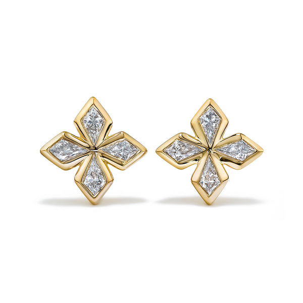 Clover Kites D Flawless Diamond Earrings set in 18K Yellow Gold
