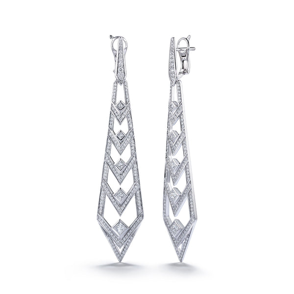 Chevron Drops D Flawless Diamond Earrings set in 18K White Gold